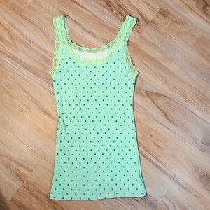 ☔️💜Old Navy Lime Green & Blue Polka Dot Lace Lined Sleeveless Top Medium